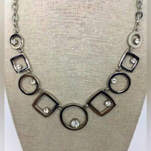 White House Black Market Silvertone Geometric Necklace 16" NWOY